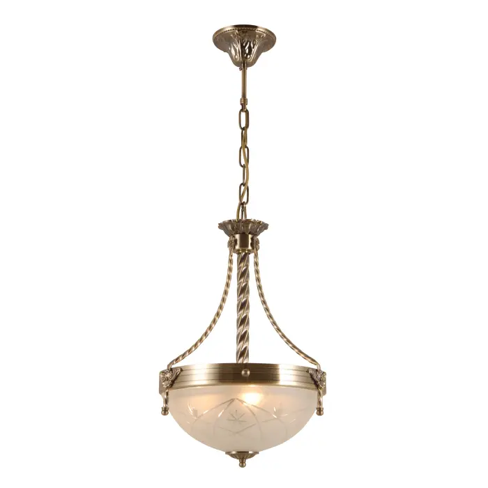 Copper Finish Hand-Carved Glass Retro Chandelier