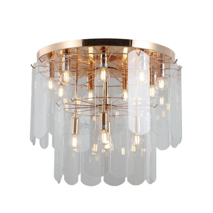 Luxury Dua-Tier Gold Flush Mount Chandelier