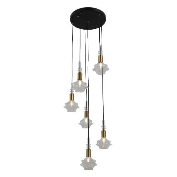 Lampu penggantungan kaca moden 6-kepala moden