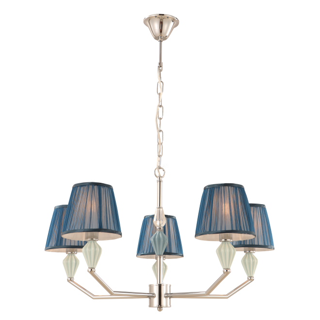 Candelier Drum 5-Light Navy Blue dengan aksen seramik