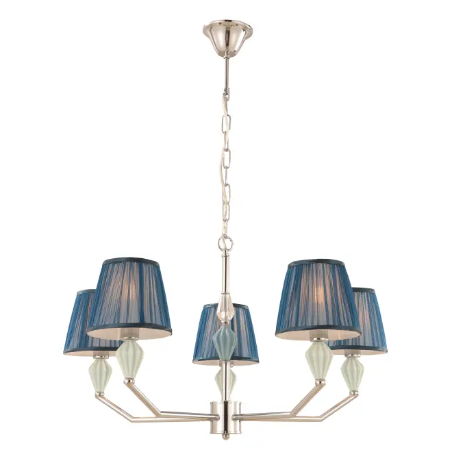 Candelier Drum 5-Light Navy Blue dengan aksen seramik