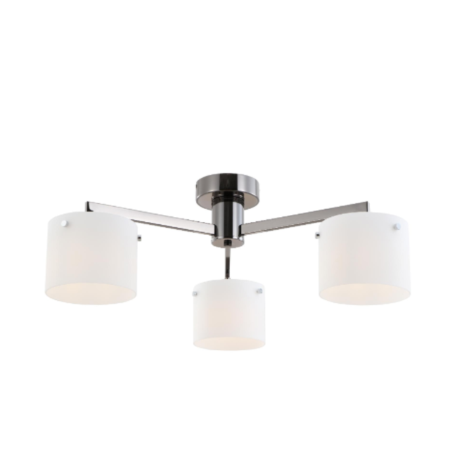 Tiga lampu lampu siling kaca putih krom hitam