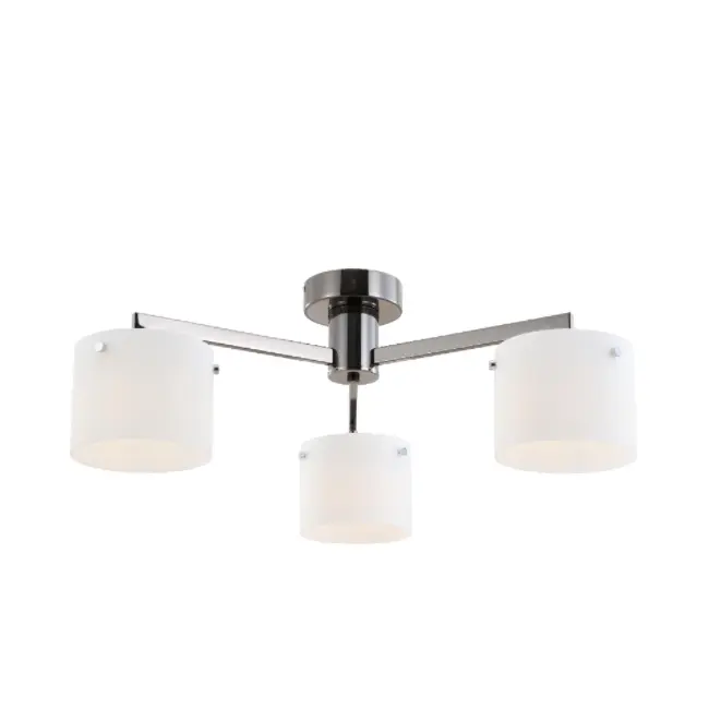 Tiga lampu lampu siling kaca putih krom hitam